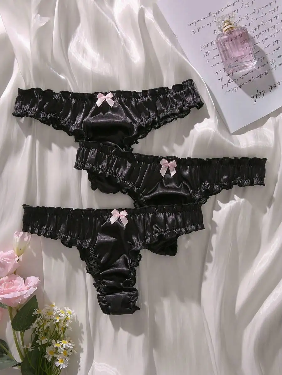 3 Pack Black Satin Bow Lace Trim Panties Women Low Rise
3 Pack Black Satin Bow Lace Trim Panties Women Low Rise