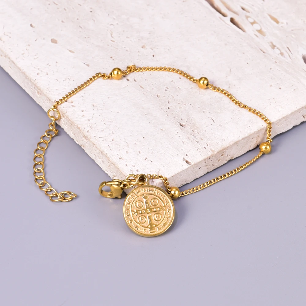 S55 Minimalist Adjustable Bracelet - Gold-Plated Steel Chain Featuring Medallion Clasp & Rhythmic Bead Spacing
S55 Minimalist Adjustable Bracelet - Gold-Plated Steel Chain Featuring Medallion Clasp & Rhythmic Bead Spacing