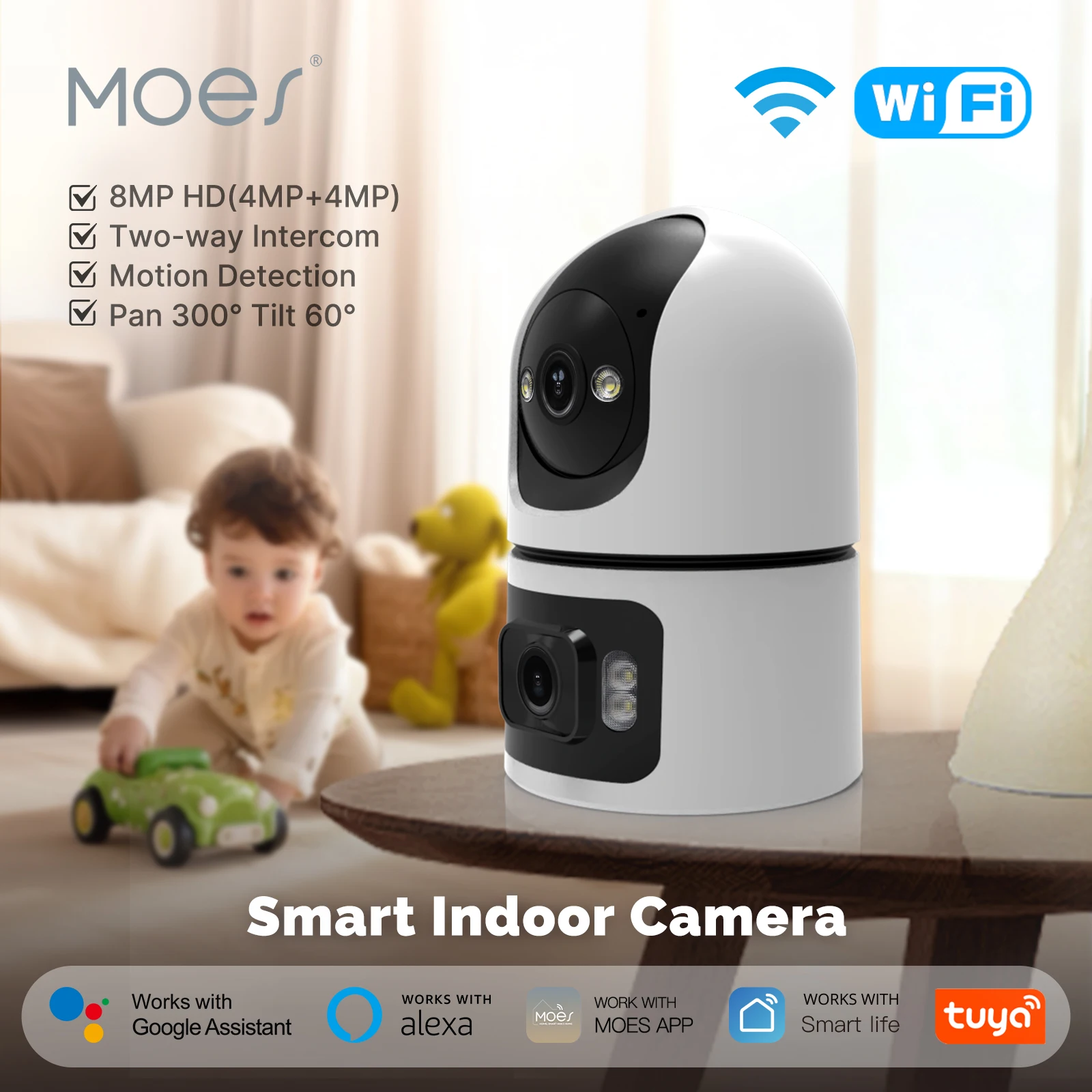 Moes Tuya Wi-Fi комнатная умная камера 8MP двойной экран объектив 2,4G/5G инфракрасное ночное видение обнаружение движения автоматическое отслеживание двустороннее аудио 
Moes Tuya Wi-Fi комнатная умная камера 8MP двойной экран объектив 2,4G/5G инфракрасное ночное видение обнаружение движения автоматическое отслеживание двустороннее аудио