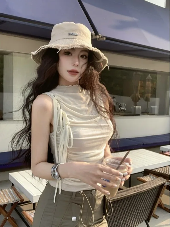 Slimming Waist Tie Vest Women's Fashion Summer New Style No Sleeve Ruffle Top Design Sense Small Audience Bandage
Slimming Waist Tie Vest Women's Fashion Summer New Style No Sleeve Ruffle Top Design Sense Small Audience Bandage