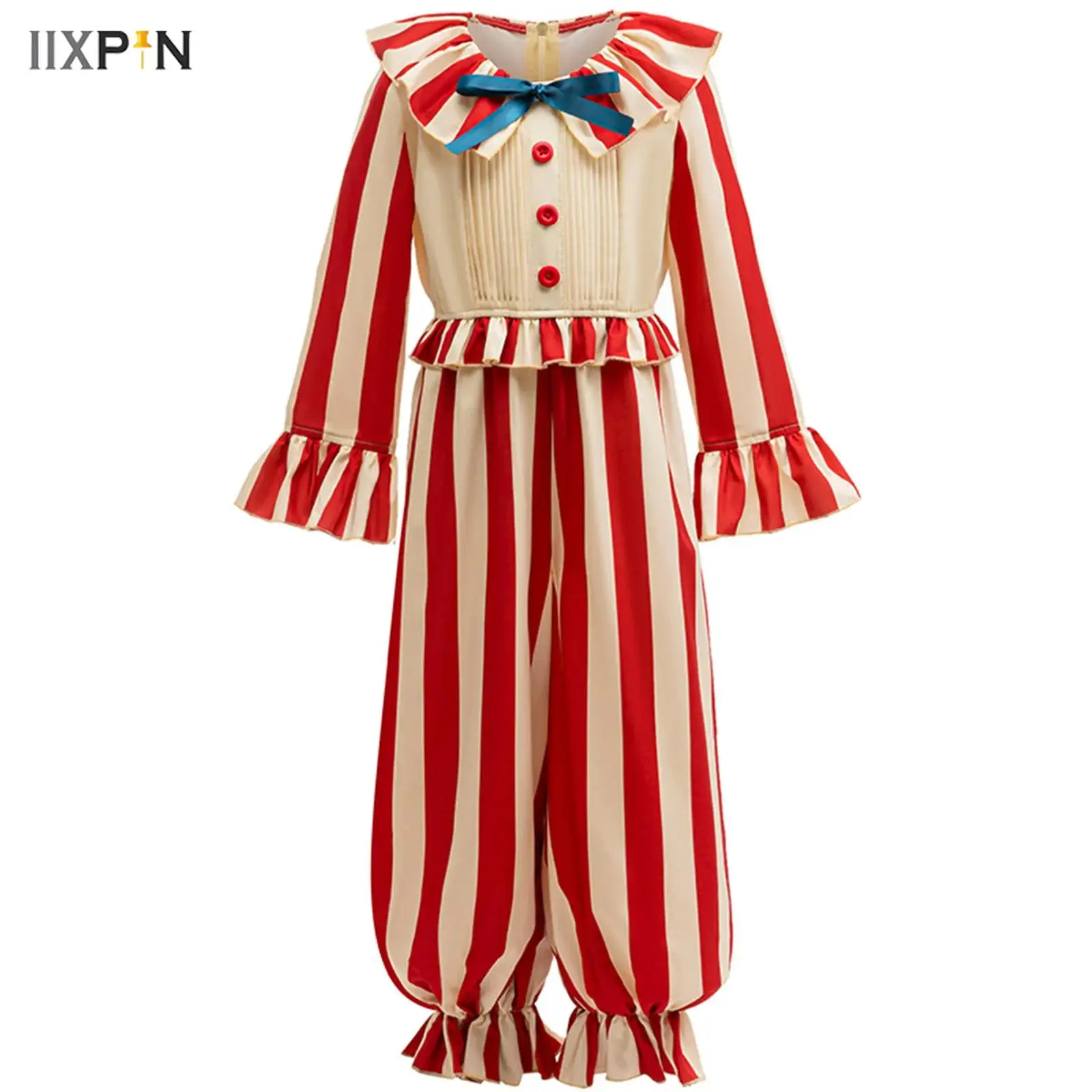 Boys Girls Clown Role Play Costume Jumpsuit Strips Color Contrast Turn-Down Ruffled Collar Bow Tie Long Flare Sleeve Rompers
Boys Girls Clown Role Play Costume Jumpsuit Strips Color Contrast Turn-Down Ruffled Collar Bow Tie Long Flare Sleeve Rompers