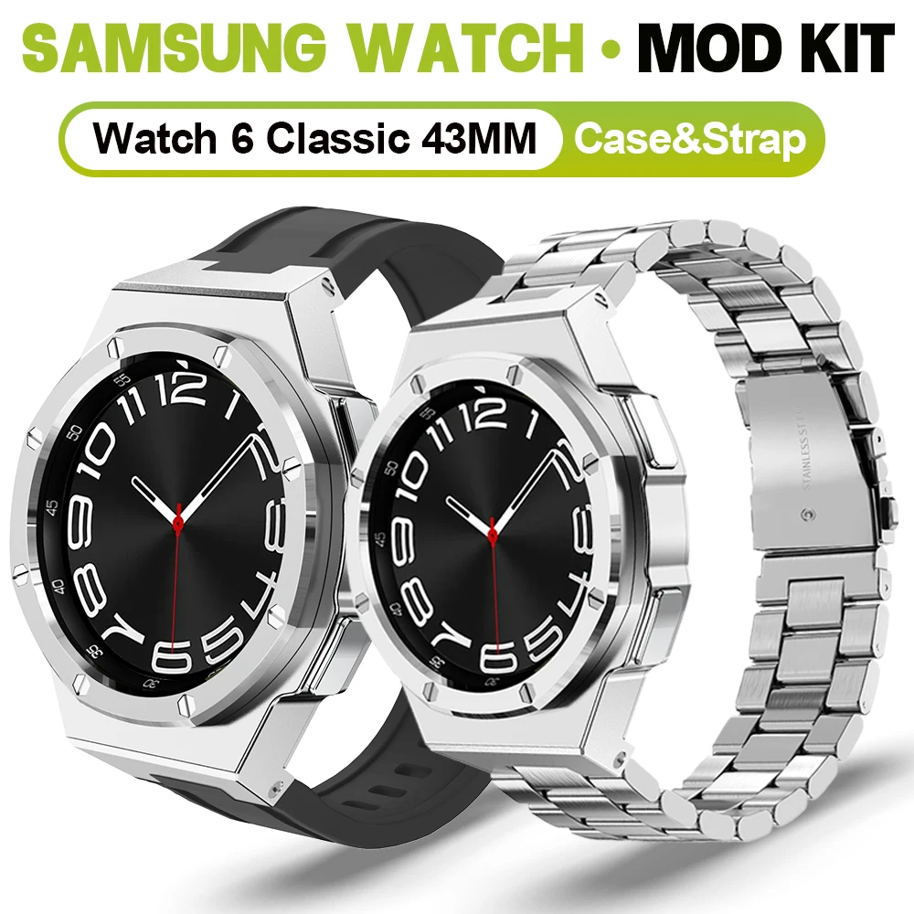 Modification Kit For Samsung Galaxy Watch 6 Classic 43mm Metal Case With Rubber Strap For Galaxy 6Classic Watch Band Luxury Set 
Modification Kit For Samsung Galaxy Watch 6 Classic 43mm Metal Case With Rubber Strap For Galaxy 6Classic Watch Band Luxury Set