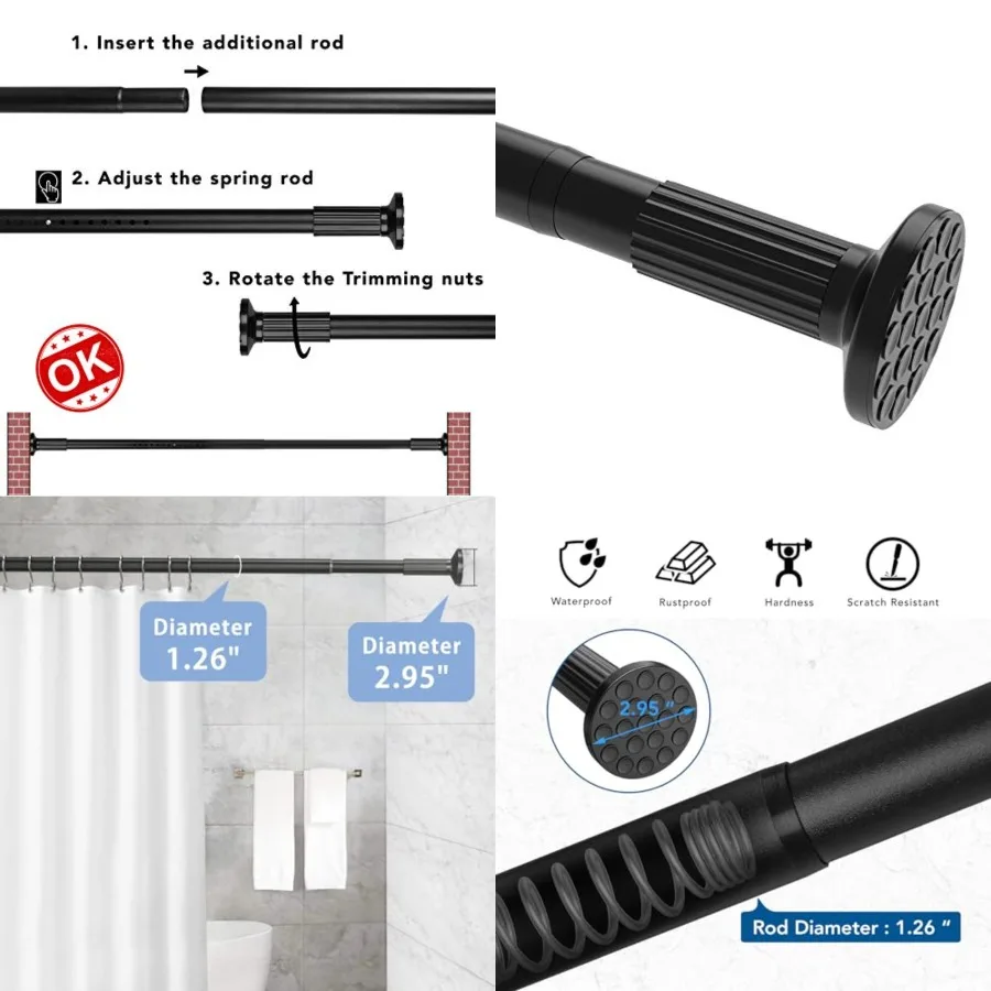 Tension Curtain Rod, 51-86 Inch, Spring Shower Tension Curtain Rod, Closet Rod, for Windows or Shower, Easy to Install, No Dril
Tension Curtain Rod, 51-86 Inch, Spring Shower Tension Curtain Rod, Closet Rod, for Windows or Shower, Easy to Install, No Dril