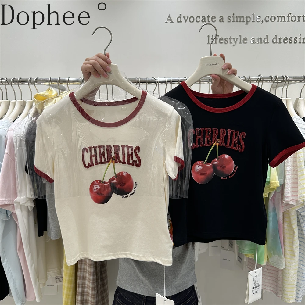 Colorblock Women Short Sleeve T-shirt Letters Embroidery Cute Cherry Age Reduction Skinny Pullover Top Hot Chick Crop Cotton Top
Colorblock Women Short Sleeve T-shirt Letters Embroidery Cute Cherry Age Reduction Skinny Pullover Top Hot Chick Crop Cotton Top