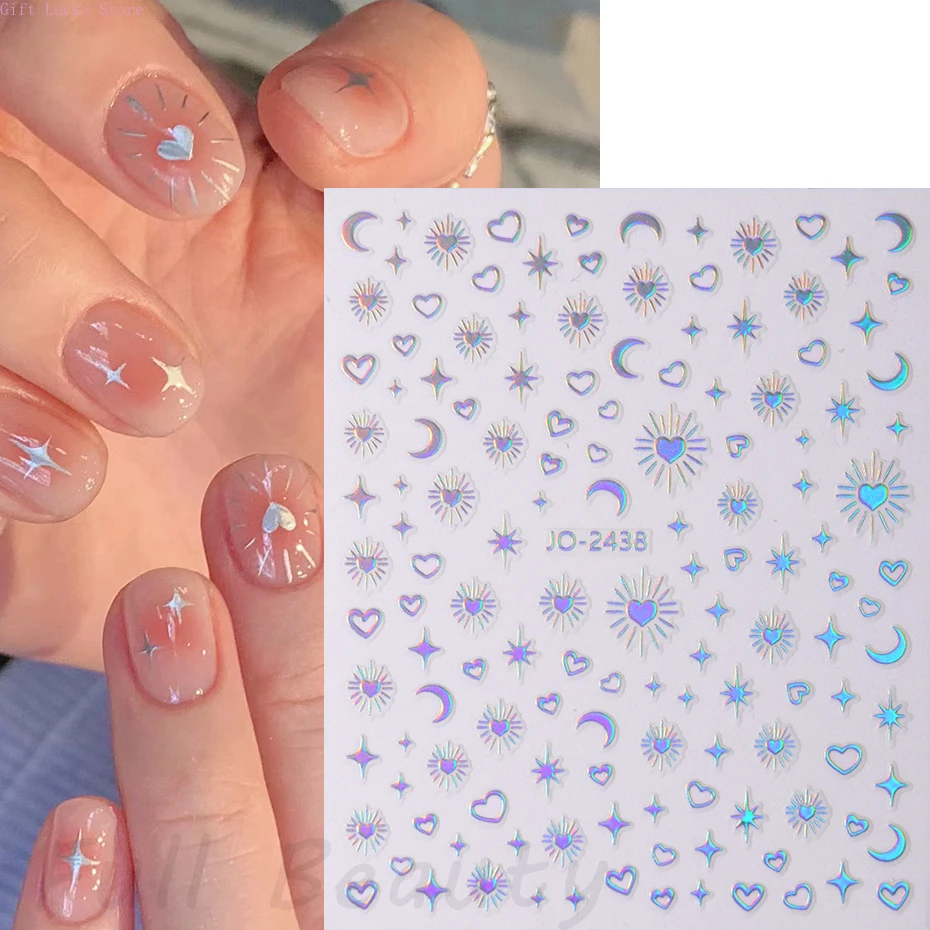 3D Holographic Love Heart Nail Stickers Gold Bronzing Stars Moon Sliders Laser Silver Chrome Nail Art DIY Manicure Decoration
3D Holographic Love Heart Nail Stickers Gold Bronzing Stars Moon Sliders Laser Silver Chrome Nail Art DIY Manicure Decoration