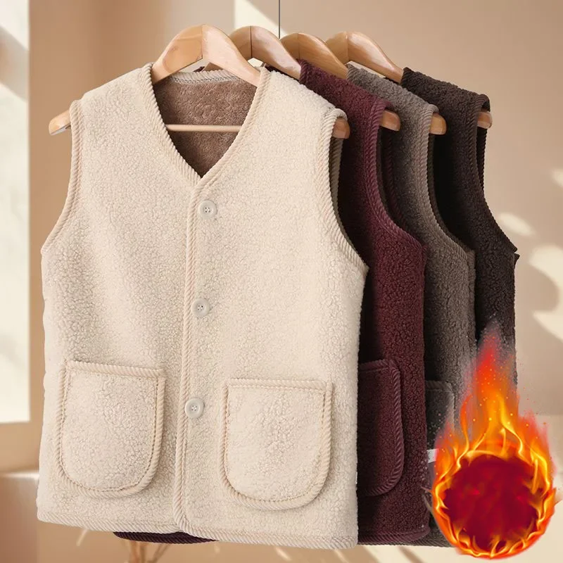 Осенне-зимний жилет из овечьей шерсти для женщин, теплый жилет на флисовой подкладке для пожилых людей, утолщенная верхняя одежда для холодной погоды
Осенне-зимний жилет из овечьей шерсти для женщин, теплый жилет на флисовой подкладке для пожилых людей, утолщенная верхняя одежда для холодной погоды