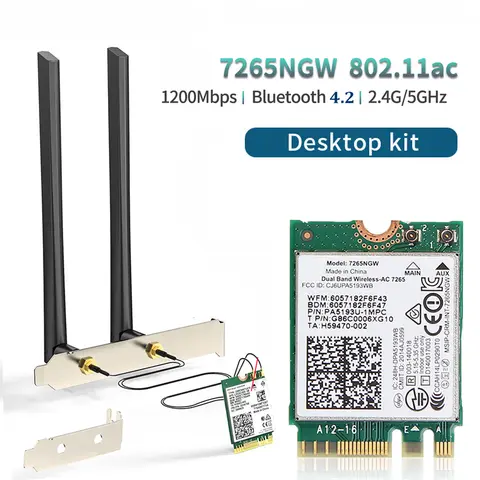 PC,アンテナ,wifi 5,ac7265,m.2,6dbi,1200mbps,bluetooth 4.2,802.11ac,2.4g,5g用のデュアルバンドデスクトップキット