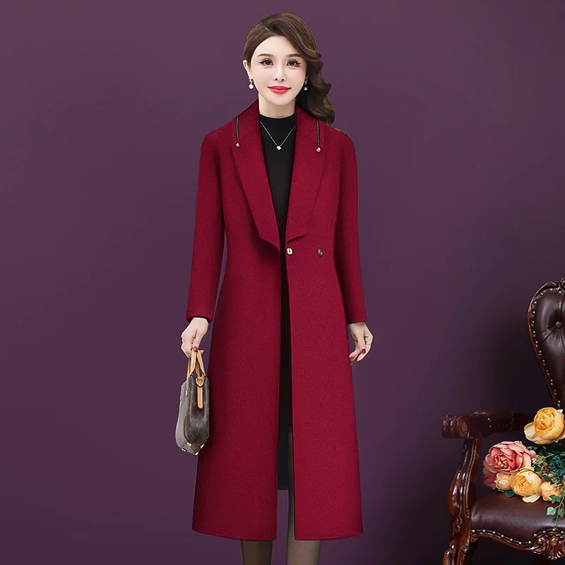 Winter Frenulum women's long-style new wool coat pure color suit collar wool coat high-end temperament elegant slim mom coat
Winter Frenulum women's long-style new wool coat pure color suit collar wool coat high-end temperament elegant slim mom coat