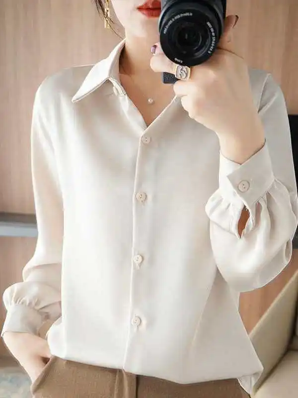 Spring New Style Women's Silk Satin Shirt Long Sleeve Neck Commute Style Fitted Waist Design Fashionable Ladies Blouse
Spring New Style Women's Silk Satin Shirt Long Sleeve Neck Commute Style Fitted Waist Design Fashionable Ladies Blouse