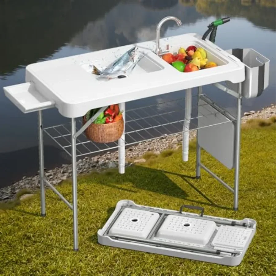 Outdoor fillet station for picnic: folding fish cleaning table with 2 sinks, white polyethylene, portable camping sink table wi
Outdoor fillet station for picnic: folding fish cleaning table with 2 sinks, white polyethylene, portable camping sink table wi