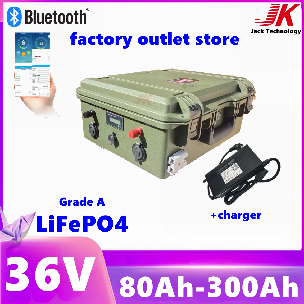 36V LiFepo4 100Ah-300Ah Lithium Battery with Bluetooth BMS for Camping Outdoor Fishing Boat Propeller Solar System RV power
36V LiFepo4 100Ah-300Ah Lithium Battery with Bluetooth BMS for Camping Outdoor Fishing Boat Propeller Solar System RV power