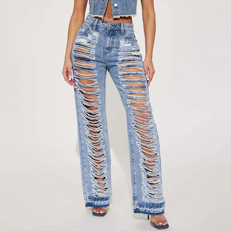 Sexy Club Flare Jeans Women High Waist Ripped Hollow-out Elastic Blue Denim Pants Casual Loose Streetwear Cowboys Trousers
Sexy Club Flare Jeans Women High Waist Ripped Hollow-out Elastic Blue Denim Pants Casual Loose Streetwear Cowboys Trousers