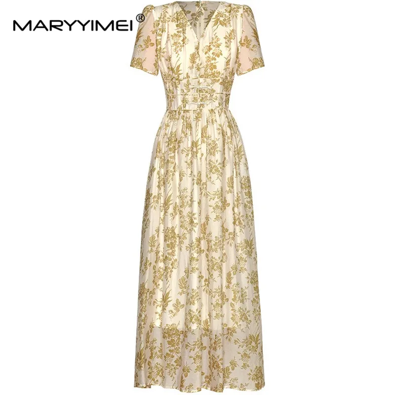 MARYYIMEI Fashion Design Spring Summer Women's V-Neck Short-Sleeved Button Printing High Street Ankle-Length Dresses
MARYYIMEI Fashion Design Spring Summer Women's V-Neck Short-Sleeved Button Printing High Street Ankle-Length Dresses