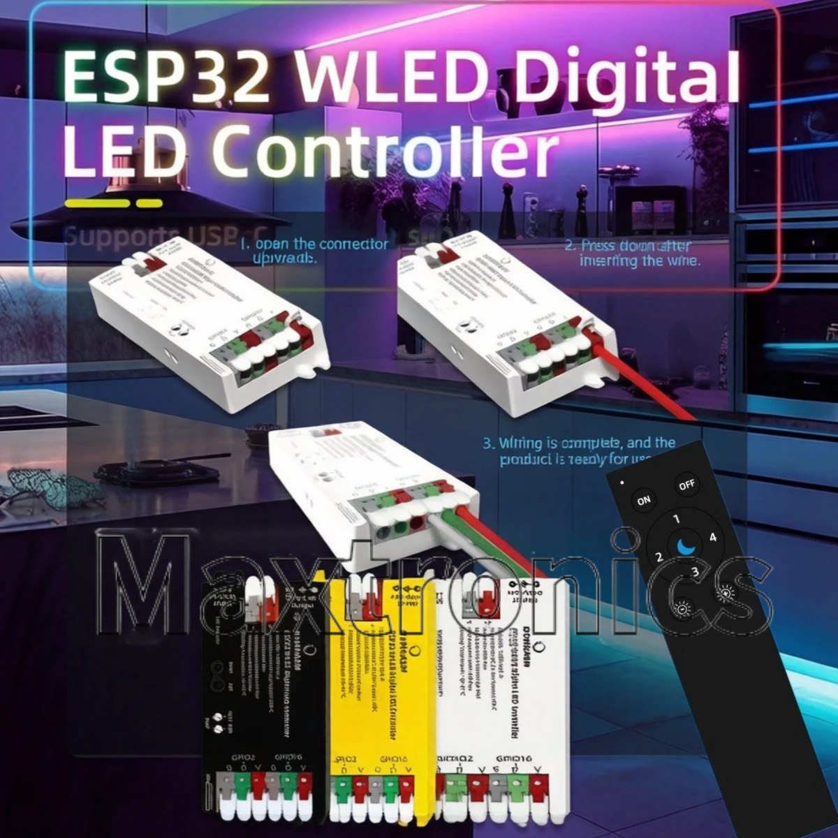 DOMRAEM ESP32 WLED USB-C Addressable LED Controller Max 800 ICs DIY Alexa Smart Home Control for WS2811/2814/05 LED Strip Light
DOMRAEM ESP32 WLED USB-C Addressable LED Controller Max 800 ICs DIY Alexa Smart Home Control for WS2811/2814/05 LED Strip Light