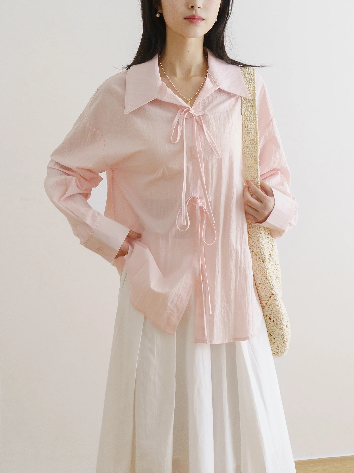 Floradance Women's Loose Cotton irt Pastel Pink Spring Fre Korean Sle Tie-Detail Gentle Sle Long Sve Flounce Hem
Floradance Women's Loose Cotton irt Pastel Pink Spring Fre Korean Sle Tie-Detail Gentle Sle Long Sve Flounce Hem