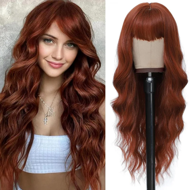 Auburn Wig With Bangs For Women 26 Inch Long Wavy Auburn Wigs Synthetic Heat Resistant Wig For Daily Party Use
Auburn Wig With Bangs For Women 26 Inch Long Wavy Auburn Wigs Synthetic Heat Resistant Wig For Daily Party Use