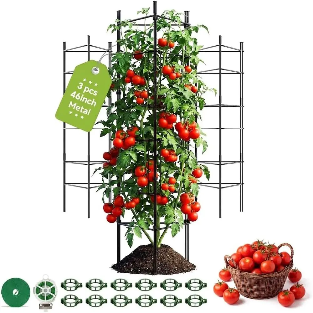 46 Inch Heavy Duty Metal Tomato Cage or Garden - 3 Pack Metal Steel Tomato Cages, Panel-Assembled Garden Trellis, lexible Shapes
46 Inch Heavy Duty Metal Tomato Cage or Garden - 3 Pack Metal Steel Tomato Cages, Panel-Assembled Garden Trellis, lexible Shapes
