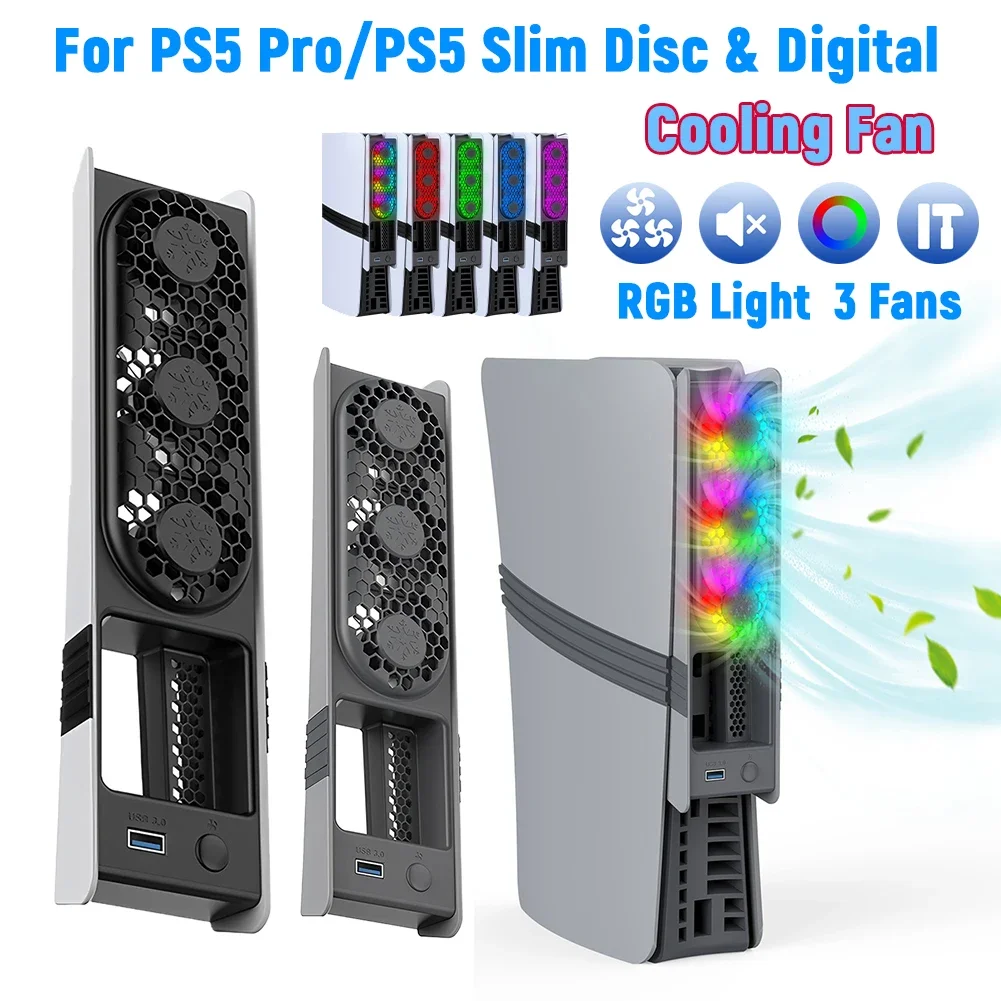 For PS5 Pro/PS5 Slim Cooling Fan Cooling Game Accessories with USB Port & RGB Light for PS5 Pro/Slim Disc and Digital Edition
For PS5 Pro/PS5 Slim Cooling Fan Cooling Game Accessories with USB Port & RGB Light for PS5 Pro/Slim Disc and Digital Edition