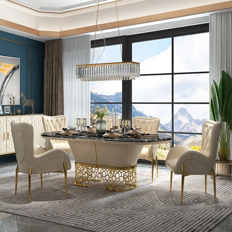 Light luxury dining table and chairs combination modern minimalist living room rectangular marble dining table
Light luxury dining table and chairs combination modern minimalist living room rectangular marble dining table