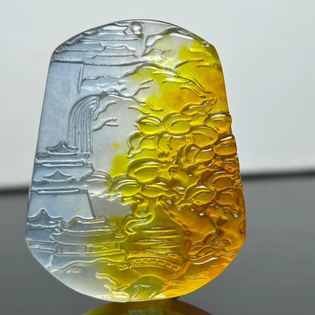 Certified Natural ice Yellow Jade Jadeite Carved Landscape Pendant & Necklaces Landscape Brand
Certified Natural ice Yellow Jade Jadeite Carved Landscape Pendant & Necklaces Landscape Brand