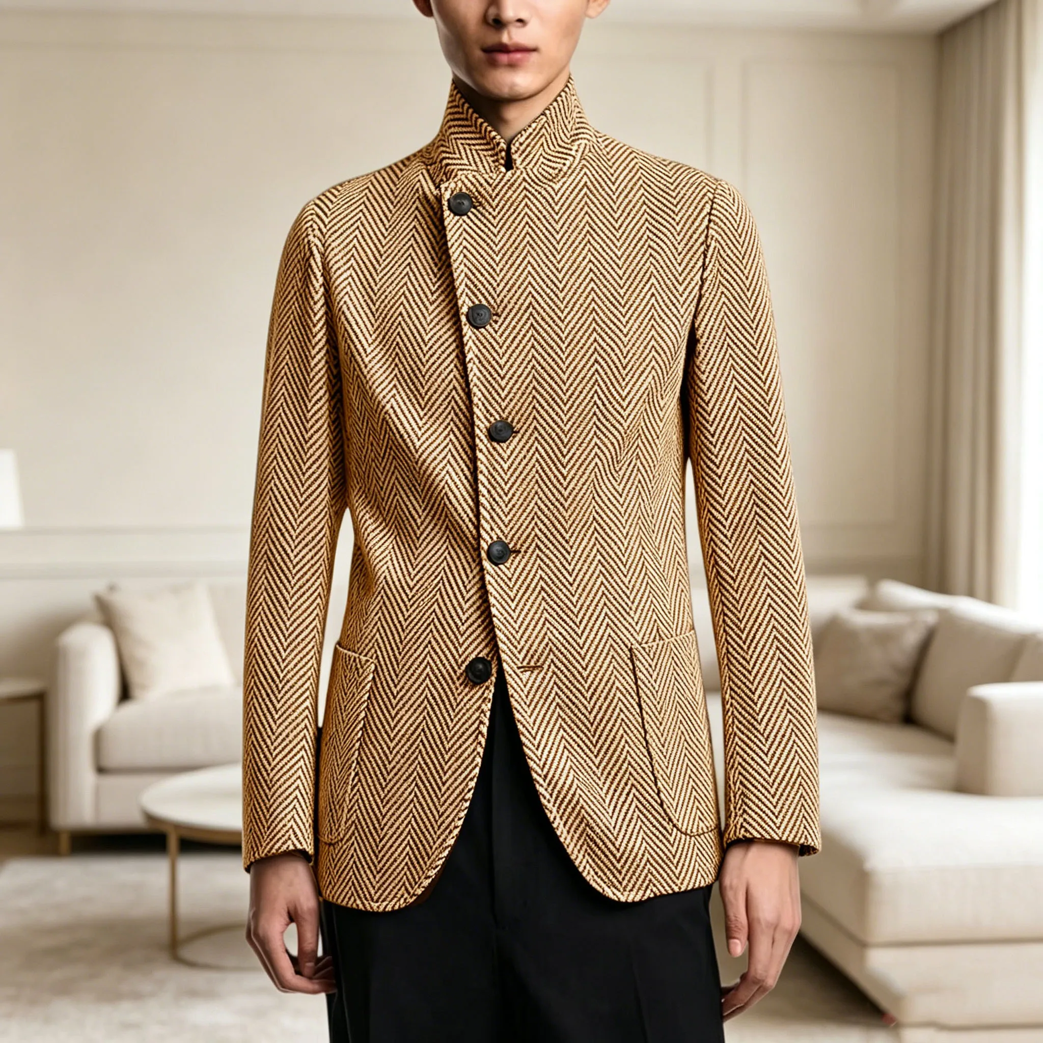 Vintage Men's Herringbone Jacket Stand Collar Slim Fit Wool Blend Formal Blazer Fashion British Style Sport Coat Business Casual
Vintage Men's Herringbone Jacket Stand Collar Slim Fit Wool Blend Formal Blazer Fashion British Style Sport Coat Business Casual