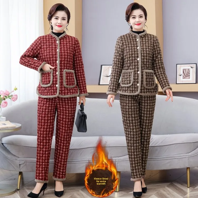 Faionable Plaid Fce Lined Thiened Cotton Jaet And Pants Set for Women Autumn Winter Warmth Comfortable Mommy Clothes
Faionable Plaid Fce Lined Thiened Cotton Jaet And Pants Set for Women Autumn Winter Warmth Comfortable Mommy Clothes