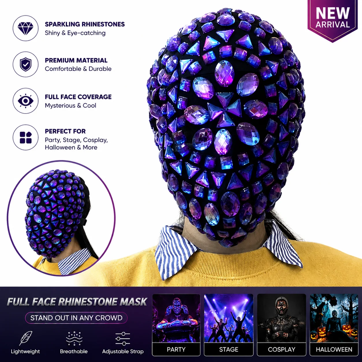 Halloween Full Head Rhinestone Rivet Mask Glittering Party Dance Cosplay Accessory for Festival Nightclub Performance Stage Prop
Halloween Full Head Rhinestone Rivet Mask Glittering Party Dance Cosplay Accessory for Festival Nightclub Performance Stage Prop