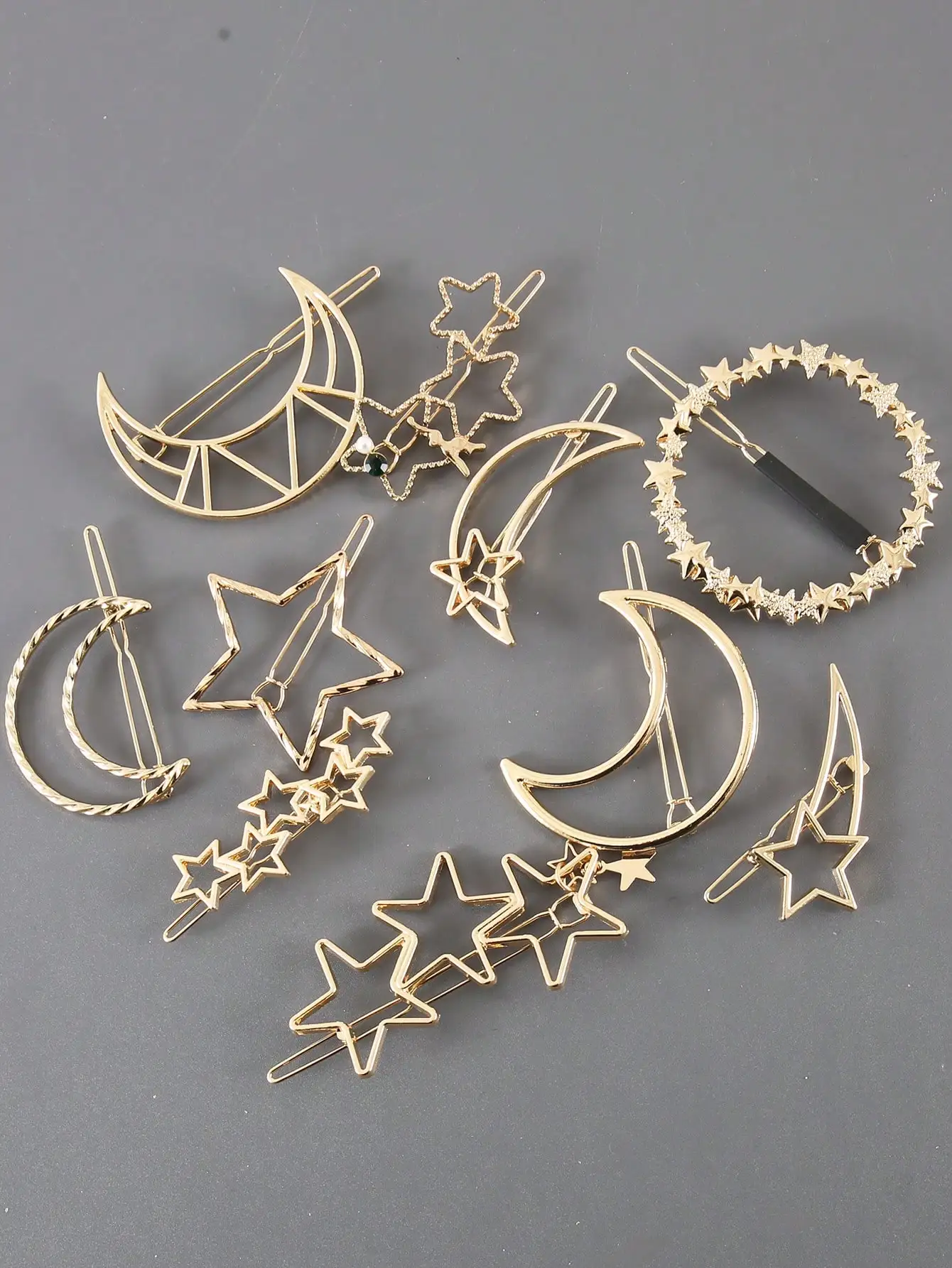 10pcs Metal Hollow Star & 6pcs Moon Star Combo Set, 5pcs Sun Star Moon Pattern Zinc Alloy Hair Clips, Suitable For All Seasons, Hair Accessories, Head Accessories, Hair Accessories For Women, Hairpin
10pcs Metal Hollow Star & 6pcs Moon Star Combo Set, 5pcs Sun Star Moon Pattern Zinc Alloy Hair Clips, Suitable For All Seasons, Hair Accessories, Head Accessories, Hair Accessories For Women, Hairpin
