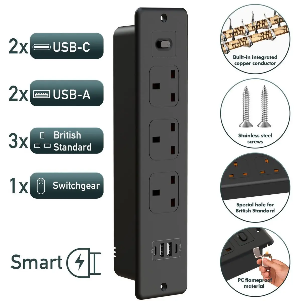 UK SG Embedded Desktop Socket-universal Recessed Desk Built-in Countertop Socket 4USB Type-c Switch Overload Protection
UK SG Embedded Desktop Socket-universal Recessed Desk Built-in Countertop Socket 4USB Type-c Switch Overload Protection