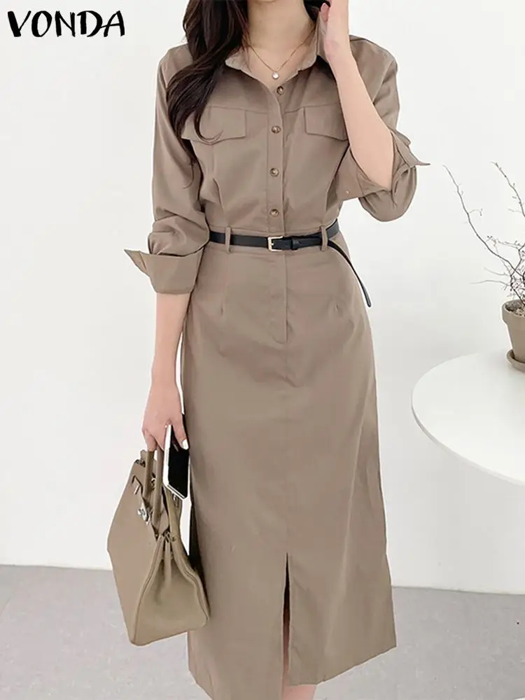 Office Dress VONDA Elegant Women Summer Long Sleeve Long Shirt Sundress Robe 2023 Fashion Dress Casual Solid Color Midi Vestidos
Office Dress VONDA Elegant Women Summer Long Sleeve Long Shirt Sundress Robe 2023 Fashion Dress Casual Solid Color Midi Vestidos