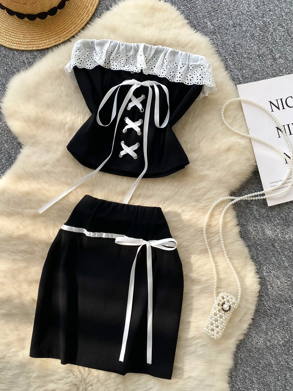 Foamlina American Women's Summer Skirt Set Fashion Lace Patchwork Strap Waist Sleeveless Vest Camis + High Waist Hip Mini Skirt
Foamlina American Women's Summer Skirt Set Fashion Lace Patchwork Strap Waist Sleeveless Vest Camis + High Waist Hip Mini Skirt
