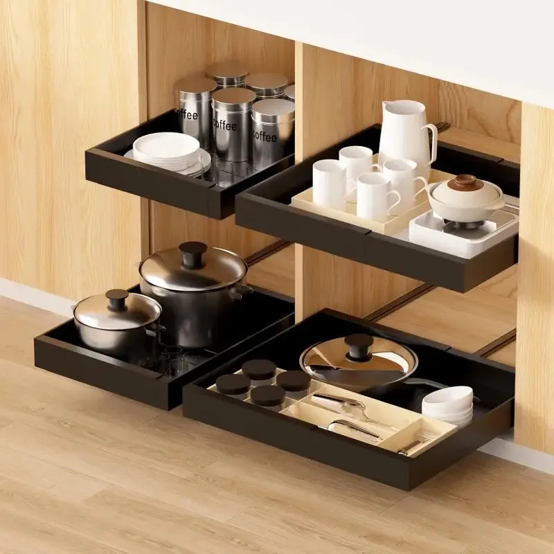 Expandable pull-out cabinet organizer with 4-tier slide-out drawers, no-drill installation, smooth sliding, space-saving storage
Expandable pull-out cabinet organizer with 4-tier slide-out drawers, no-drill installation, smooth sliding, space-saving storage