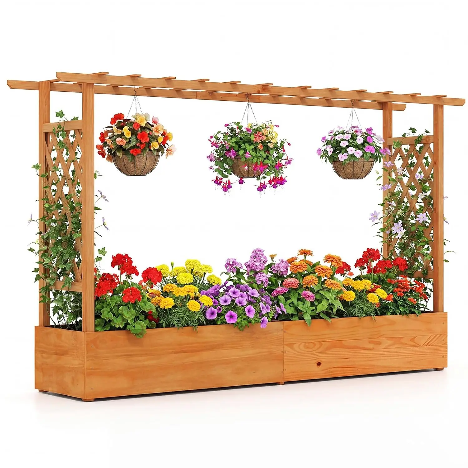 Raised Garden Bed with Trellis & Hanging Roof, Wood Planter Box with Bottom and Drainage Holes, Freestanding Garden, Customized
Raised Garden Bed with Trellis & Hanging Roof, Wood Planter Box with Bottom and Drainage Holes, Freestanding Garden, Customized