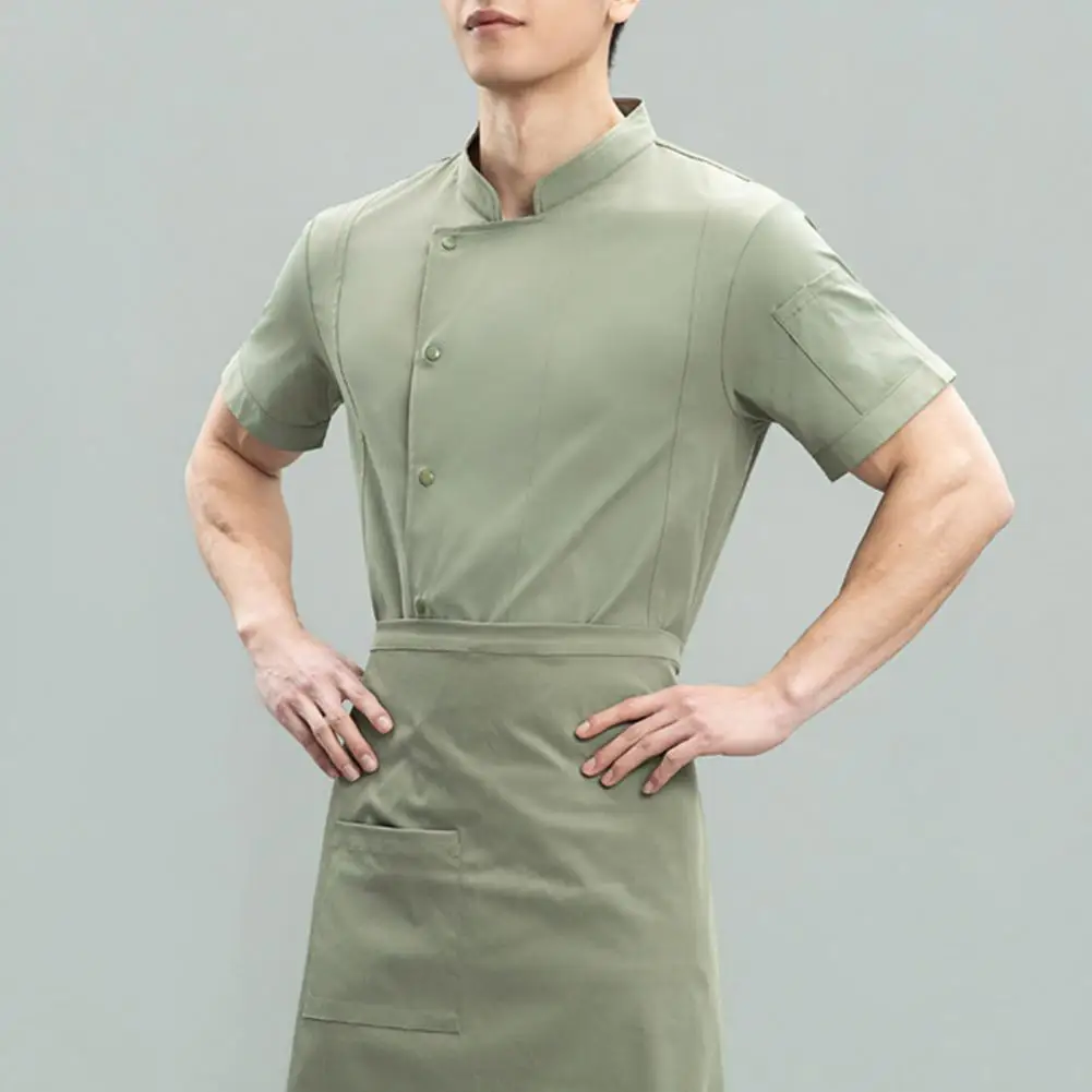 Chef Uniform Professional Chef Coat Short Sleeve Stand Collar Single-breasted Buttons Workwear Solid Color Uniform Apparel
Chef Uniform Professional Chef Coat Short Sleeve Stand Collar Single-breasted Buttons Workwear Solid Color Uniform Apparel