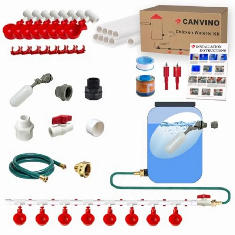 Automatic Chicken Waterer System 45 Accessories Included,Complete PVC Pipelines Set with Chicken Water Cups, Float Valve and Ga
Automatic Chicken Waterer System 45 Accessories Included,Complete PVC Pipelines Set with Chicken Water Cups, Float Valve and Ga