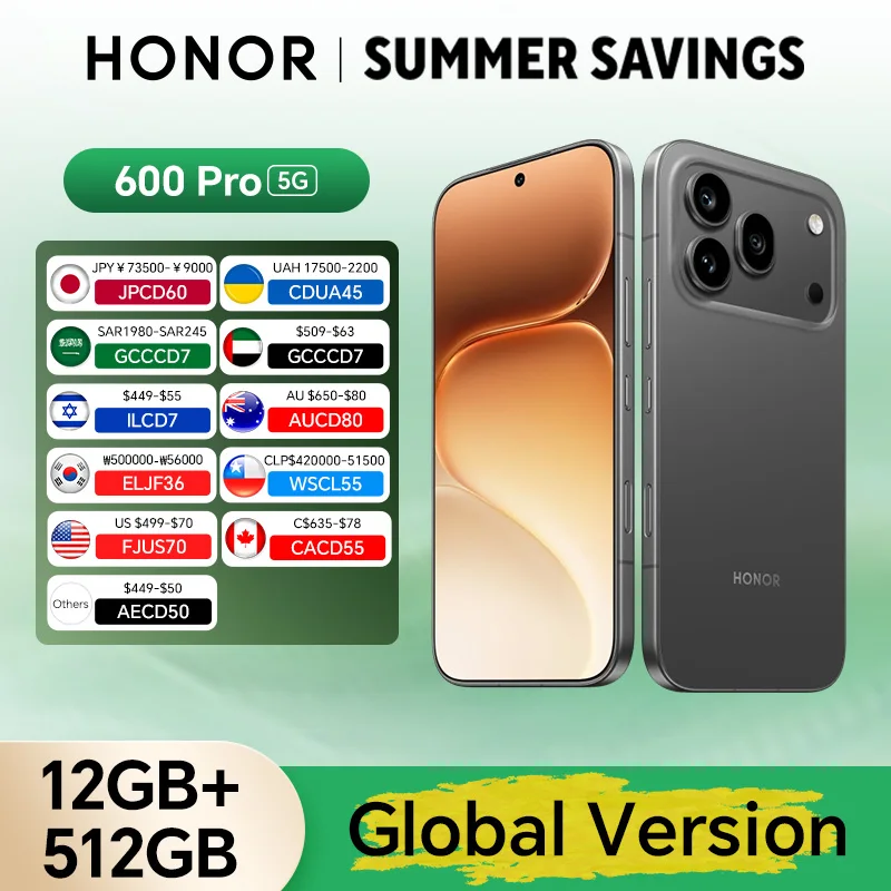 New Global Version HONOR 600 Pro 5G 12GB+512GB 6.57'' 120Hz AMOLED Screen 200MP Main Camera 7000mAh 80W SuperCharge
New Global Version HONOR 600 Pro 5G 12GB+512GB 6.57'' 120Hz AMOLED Screen 200MP Main Camera 7000mAh 80W SuperCharge