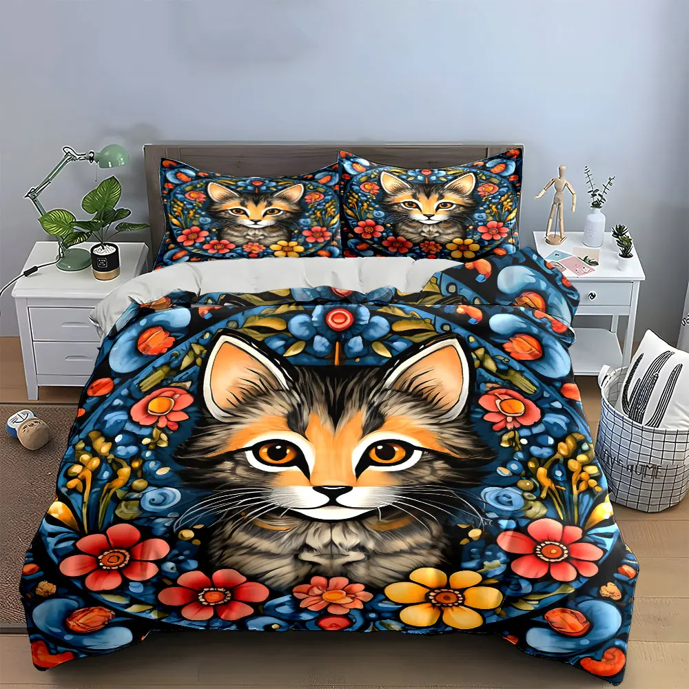 Colorful Floral Cat Decor Set Bedding Set with 1 Duvet Cover 2 Pillowcases Single Double King Queen, Gift
Colorful Floral Cat Decor Set Bedding Set with 1 Duvet Cover 2 Pillowcases Single Double King Queen, Gift