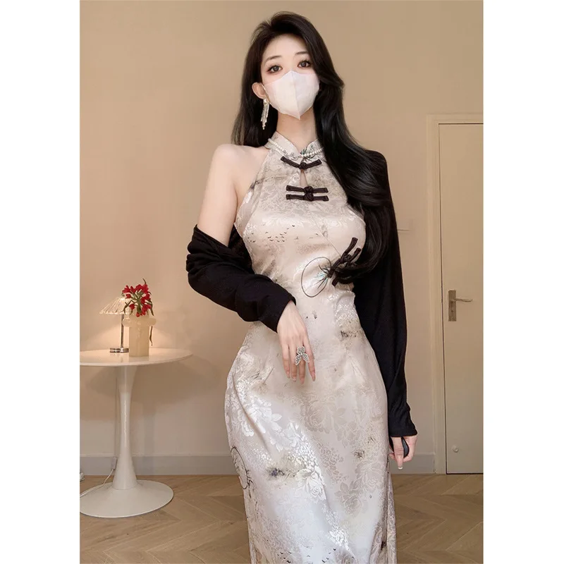 New Chinese Dress Set Sexy Sleeveless Cheongsam Lady Summer Spring Qipao Long Print Vestidos Vintage Print Cheongsams Costume
New Chinese Dress Set Sexy Sleeveless Cheongsam Lady Summer Spring Qipao Long Print Vestidos Vintage Print Cheongsams Costume