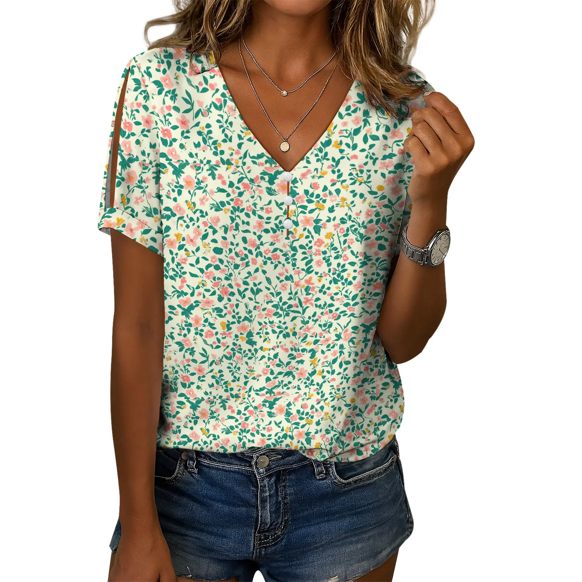 Women's Boho Floral Shirts Short Sleeve Cold Shoulder Tops Summer V-Neck Blouses Ladies Tunic Tops
Women's Boho Floral Shirts Short Sleeve Cold Shoulder Tops Summer V-Neck Blouses Ladies Tunic Tops