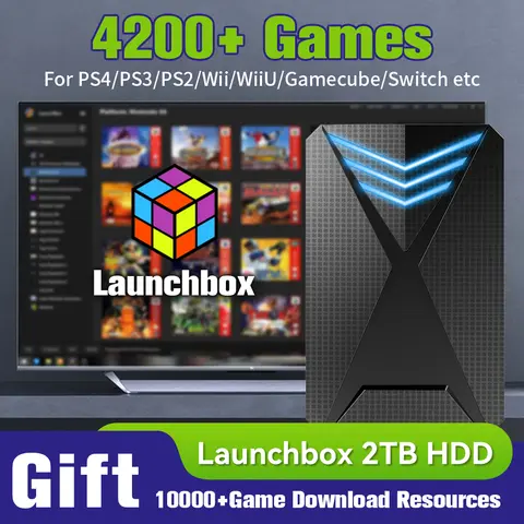 JMachen Hyper Base Lbox Retro Game Console for PS4/PS3/Switch/PS2/Wii/WiiU/PS1 Launchbox 2TB Gaming HDD with 4200+ PC/3D Games