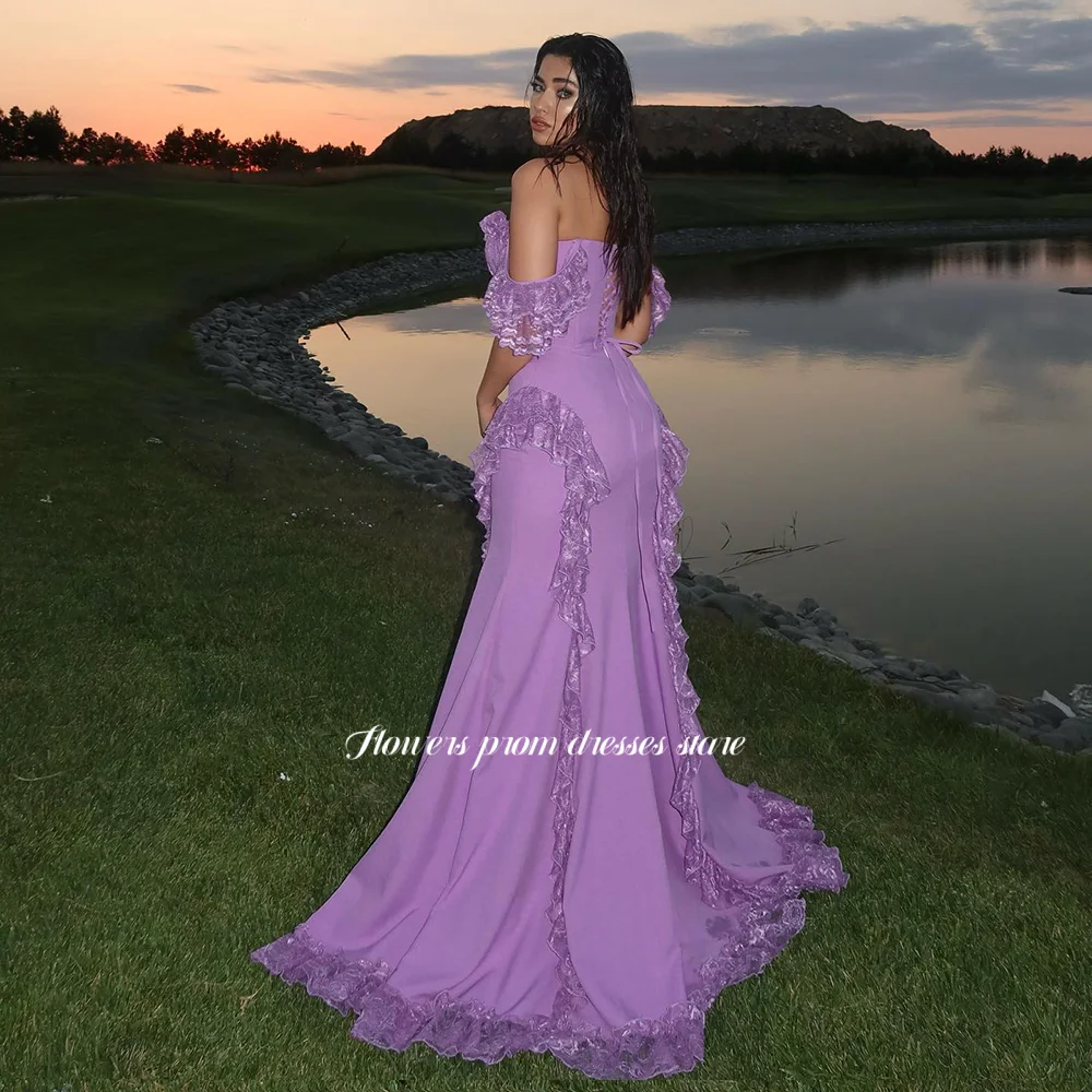 Flowers Purple Party Dress Lace Evening Dress with Ruffles Off Shoulder Prom Dress Lace Up Back فستان سهرة Women Customized
Flowers Purple Party Dress Lace Evening Dress with Ruffles Off Shoulder Prom Dress Lace Up Back فستان سهرة Women Customized