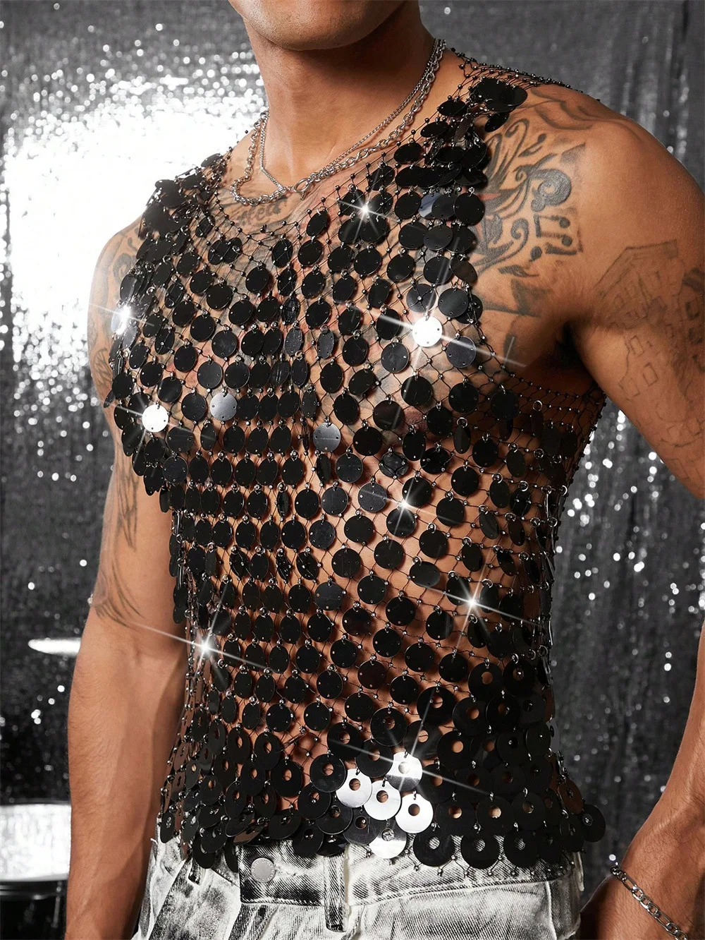 Heavy Industry Sequin Hollowed Out Vest Strap Retro Pure Handmade Bead Bright Top Music Festival Trendy Men'S Vest
Heavy Industry Sequin Hollowed Out Vest Strap Retro Pure Handmade Bead Bright Top Music Festival Trendy Men'S Vest