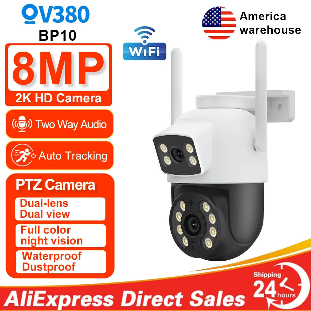 V380 Dual Lens Dual Screen 8MP Outdoor Surveillance PTZ Camera AI Auto Tracking IP Video WiFi CCTV Two Way Audio waterproof
V380 Dual Lens Dual Screen 8MP Outdoor Surveillance PTZ Camera AI Auto Tracking IP Video WiFi CCTV Two Way Audio waterproof
