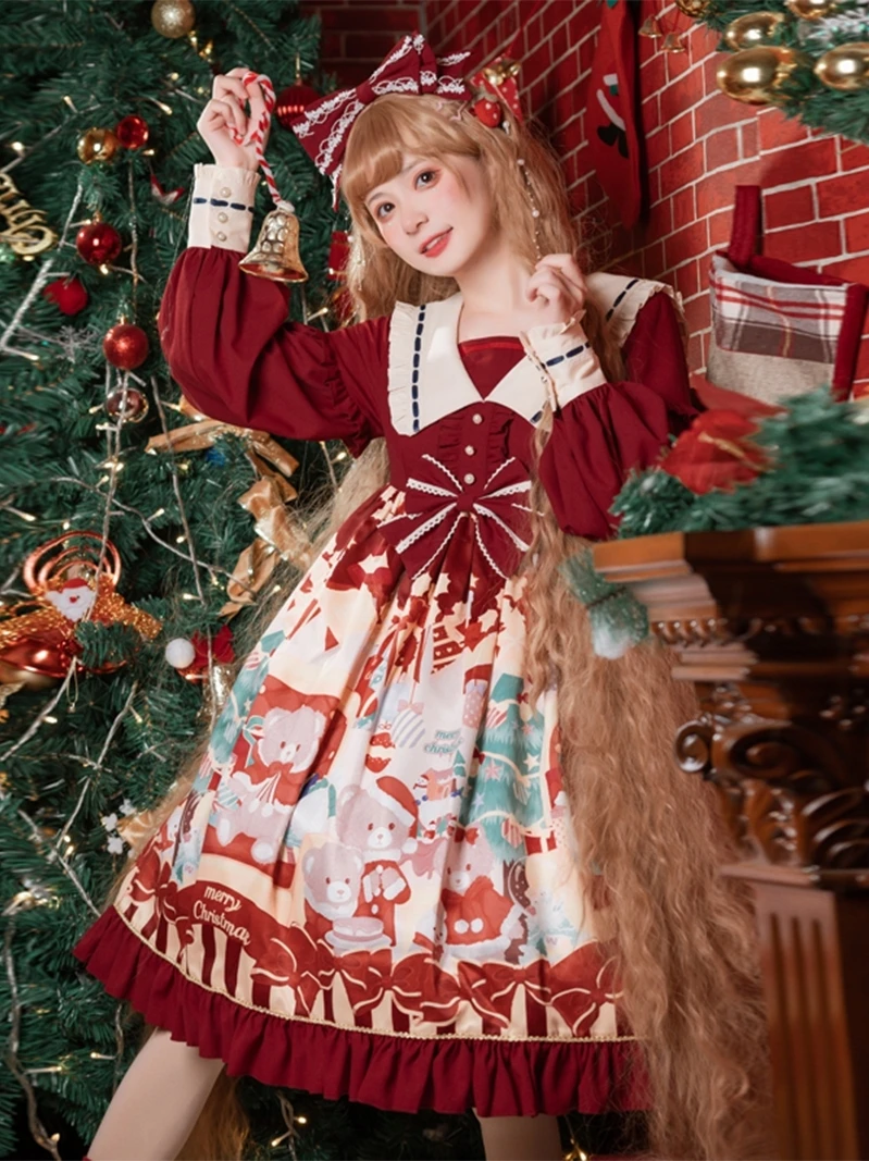 New Christmas princess dress bear lolita dress girl sweet cute high waist OP Lolita Christmas New Year party dress
New Christmas princess dress bear lolita dress girl sweet cute high waist OP Lolita Christmas New Year party dress