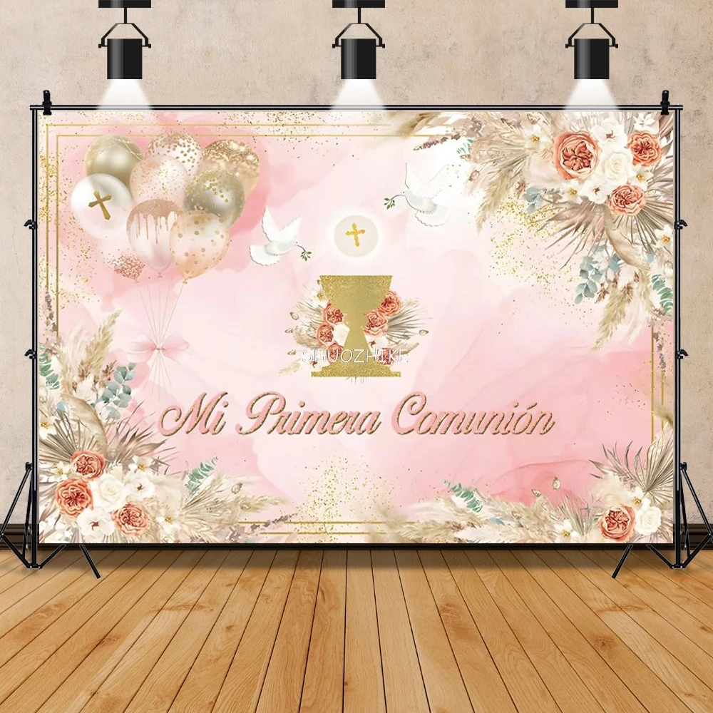 Mi Primera Comunión Photography Backdrop Girl Baptism Gold Cross Dove Flower First Communion Background Christening Photo Studio
Mi Primera Comunión Photography Backdrop Girl Baptism Gold Cross Dove Flower First Communion Background Christening Photo Studio