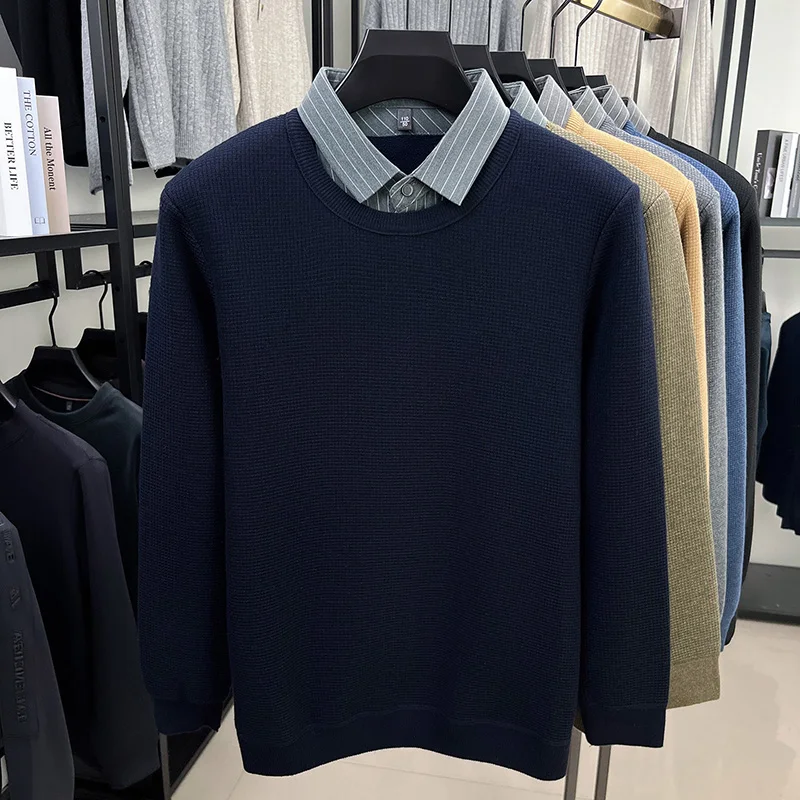 High end wool personality fake two-piece men's sweater fashion brand comfort knitting luxury new trend striped lapel pullover
High end wool personality fake two-piece men's sweater fashion brand comfort knitting luxury new trend striped lapel pullover