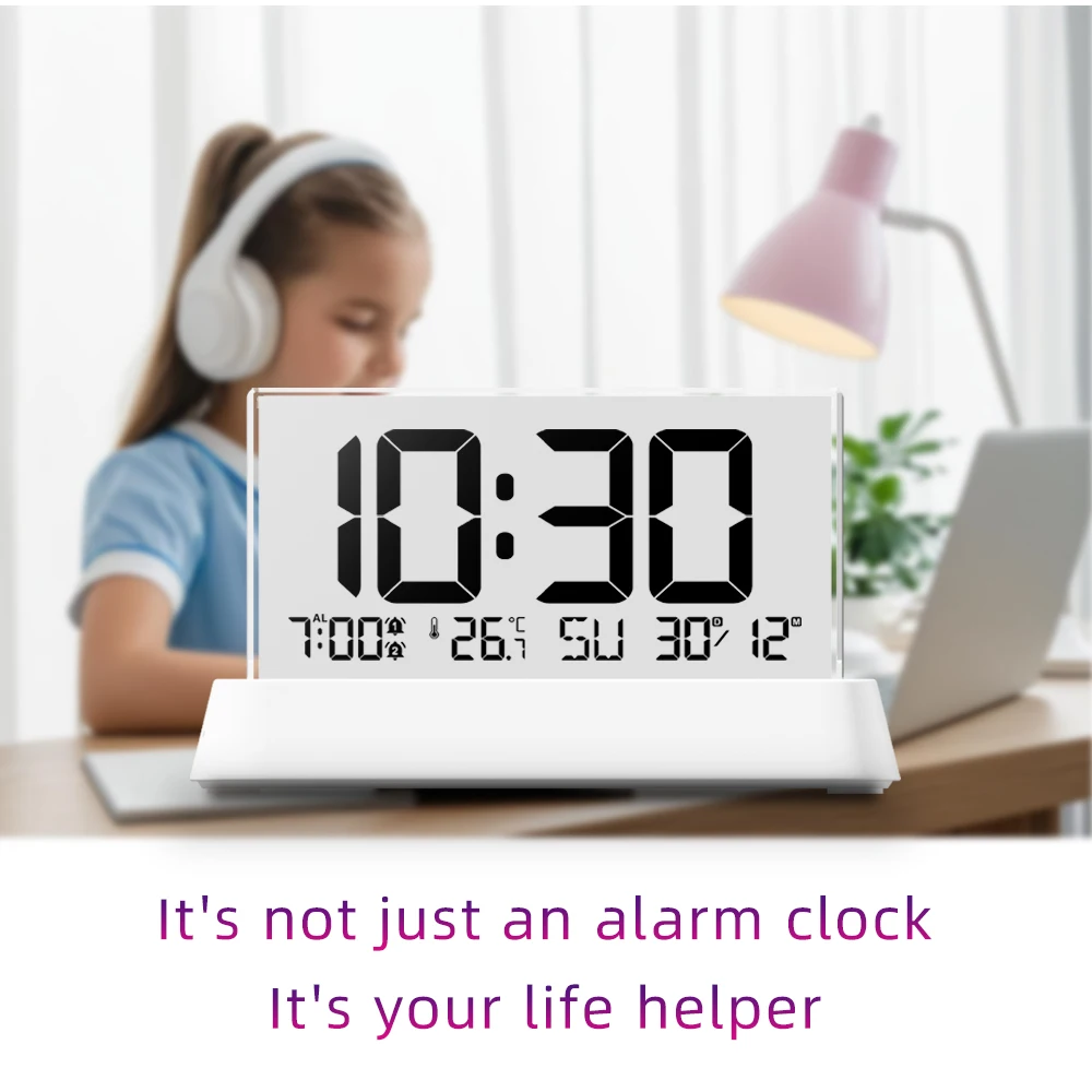 Digital Alarm Clock Calendar Therometer Transparent LCD Temperature Time Display Dual Snooze Alarms 12/24H Table Clocks Backlit
Digital Alarm Clock Calendar Therometer Transparent LCD Temperature Time Display Dual Snooze Alarms 12/24H Table Clocks Backlit