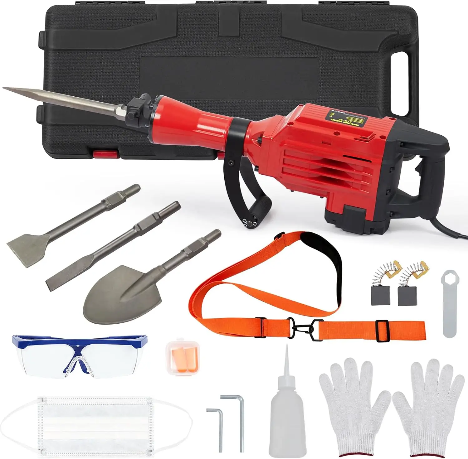 3600W Electric Jack Hammer Demolition Tool Kit, Heavy-Duty Concrete Breaker, Quick Chuck Assembly, 4-Piece Set, and Tool Case
3600W Electric Jack Hammer Demolition Tool Kit, Heavy-Duty Concrete Breaker, Quick Chuck Assembly, 4-Piece Set, and Tool Case