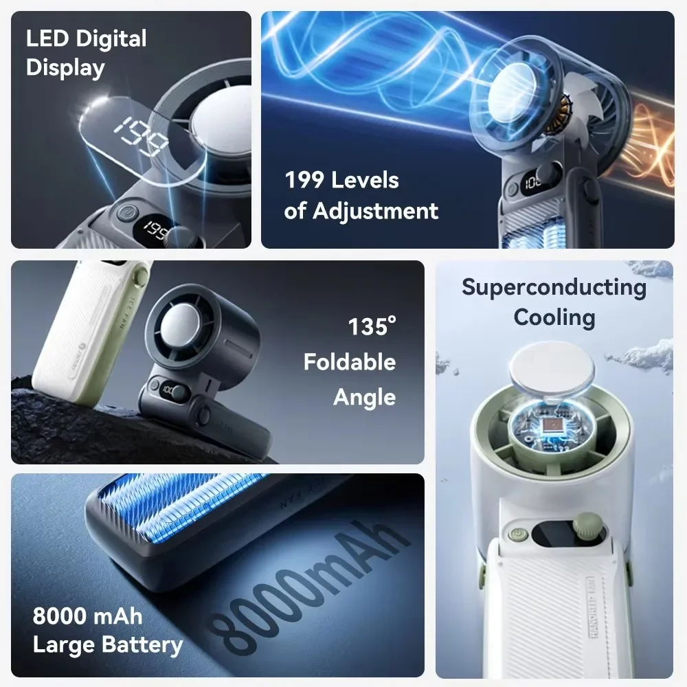 Portable Handheld Turbo Fan 3-in-1 with 199 Gear Levels Strong Wind Speed LED Digital Display 135°Foldable 8000mAh Battery Outdo
Portable Handheld Turbo Fan 3-in-1 with 199 Gear Levels Strong Wind Speed LED Digital Display 135°Foldable 8000mAh Battery Outdo