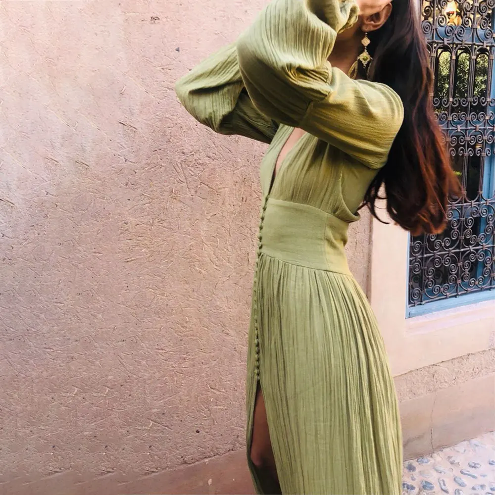 Solid Summer Sexy Dress for Women 2023 Single-Breasted V-Neck Sexy Wrap Dresses Elegant Loose Fit Long-Sleeve Slit Dress
Solid Summer Sexy Dress for Women 2023 Single-Breasted V-Neck Sexy Wrap Dresses Elegant Loose Fit Long-Sleeve Slit Dress
